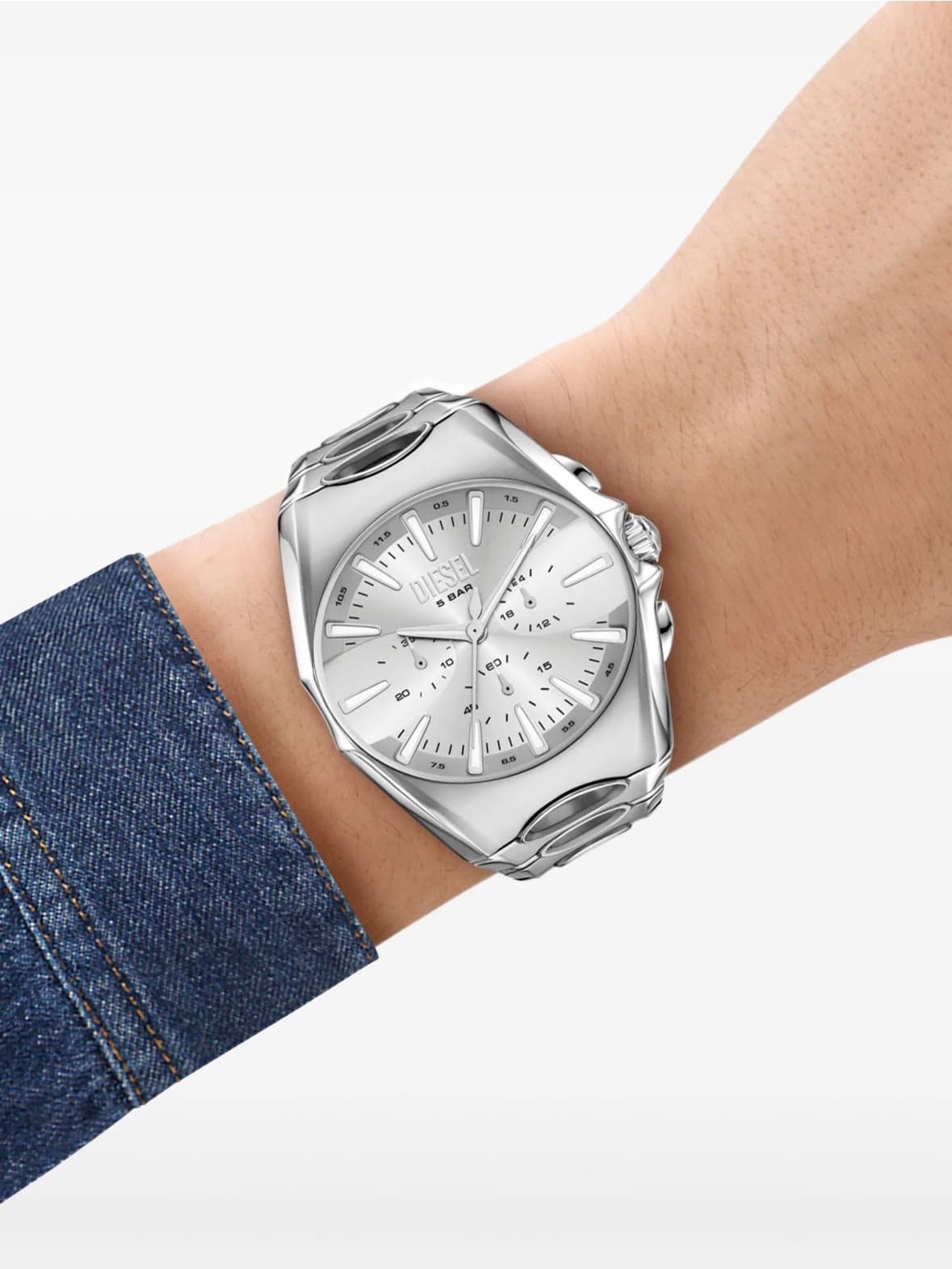 DIESEL D-CURVE SILVER-TONE QUARTZ CHRONOGRAPH WATCH